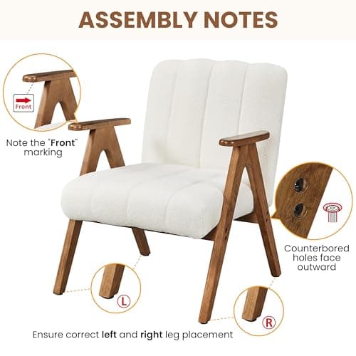 Yaheetech Boucle Fabric Mid Century Accent Chair Set of 2, Modern Upholstered Living Room Chairs with Solid Wood Legs, Reading Armchair for Small Spaces Bedroom