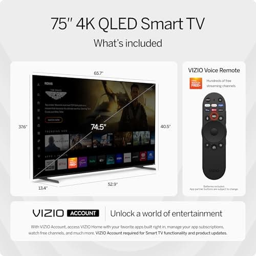 VIZIO 75-inch Quantum Pro 4K QLED 120Hz Smart TV with 1,000 nits Brightness, Dolby Vision, Local Dimming, 240FPS 1080p PC Gaming, WiFi 6E, Apple AirPlay, Google Cast Built-in (VQP75C-84, 2023)