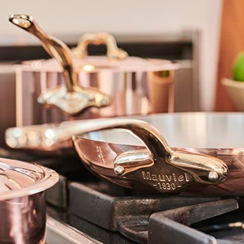 Mauviel M'Heritage 200 B 2mm Polished Copper & Stainless Steel Frying Pan With Brass Handles, 10.24-in, Made In France