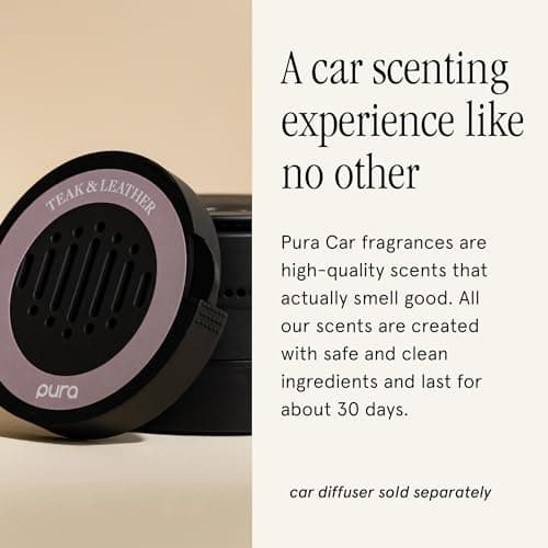 Pura Car Diffuser Starter Set - Smart Car Aroma Diffuser & Premium Car Diffuser Fragrance - Long-Lasting Fragrance for 30 Days of Aroma - Car Must-Have - Teak & Leather