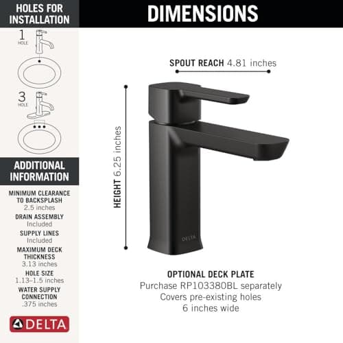 Delta 581LF-BLGPM-PP Modern Bathroom Faucet, 1.0 GPM Water Flow, Matte Black