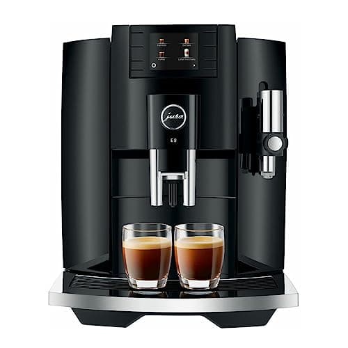 Jura E8 5th Gen Automatic Coffee Machine (Piano Black) Stainless Steel Espresso Machine, Powerful Blending Features Bundle with Glass Milk Container (2 Items)