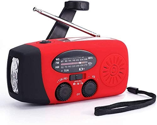 FM/AM/NOAA Weather Radio Hand Crank Self Powered Solar Portable Mini Emergency Survival Radios with 3 LED Super Bright Flashlight 2000mah Battery Operated Power Smart Phone Charger,SOS