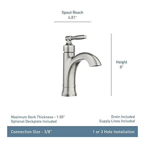 Moen Halle Spot Resist Brushed Nickel One-Handle Single Hole Bathroom Sink Faucet with Optional Deckplate, 84970SRN