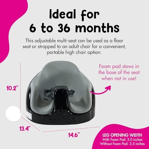 Bumbo 3-in-1 Baby Multi Seat Booster with Feeding Tray, 6-36 Months Old, Black/Cool Grey - High Chair and Floor Seat Accessory for Babies, Infants, and Toddlers