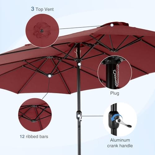 Sweetcrispy 15ft Large Patio Umbrella with Base Included, Rectangle Table Umbrella Outdoor Patio, Outside Umbrellas for Deck, Market, Backyard