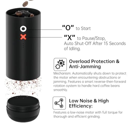 Burr Coffee Grinder – Electric, Portable, Small, Quiet Adjustable Conical Burr Coffee Bean Mill, 20 Grind Settings for Espresso, Pour-Over, French Press Moka, for Home Travel Use (Matte Black)