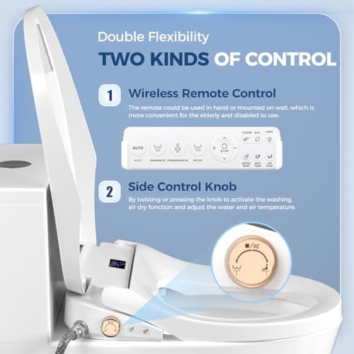 Bidet Toilet Seat, Electric Heated Toilet Seat Elongated with Instant Warm Water & Dryer, Rear and Feminine Washing, Self-Clean Nozzle, Slow Close Lid, Wireless Remote,Night Light