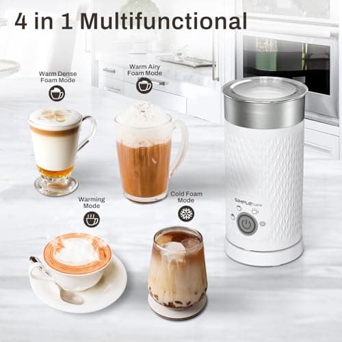 SIMPLETASTE Milk Frother, 4-in-1 Electric Milk Steamer, Automatic Warm and Cold Foam Maker and Milk Warmer for Latte, Cappuccinos, Macchiato