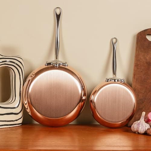Mauviel M'Heritage 150 S 1.5mm Polished Copper & Stainless Steel 14-Piece Cookware Set With Cast Stainless Steel Handles And Curved Lid, Made In France