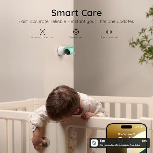 BOIFUN 2K WiFi Baby Monitor with Camera and Audio, Soothing Night Light, APP & 5" Split-Screen Control, Motion/Cries/Noise/Customizable Alarm Zones Detect, Auto Tracking, Humidity&Temperature Detect