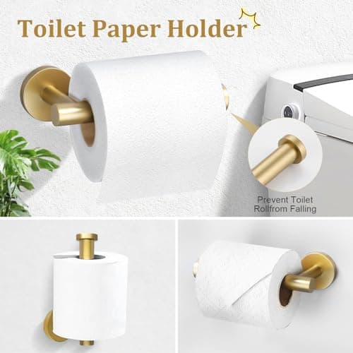 TURS Brushed Gold 5 Piece Bathroom Hardware Set, SUS304 Stainless Steel 24 Inch Bath Towel Bar Set, Round Bathroom Accessories Kit Wall Mounted