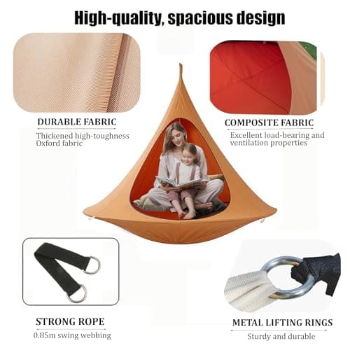 Hanging Cocoon Pod Chair, Indoor Outdoor Hammock Swing, Double Cacoon Hanging Chair - 440lb Capacity Indoor/Outdoor Hammock with 18ft Rope & Carabiner, Heavy-Duty Polyester Canvas (1.5m)