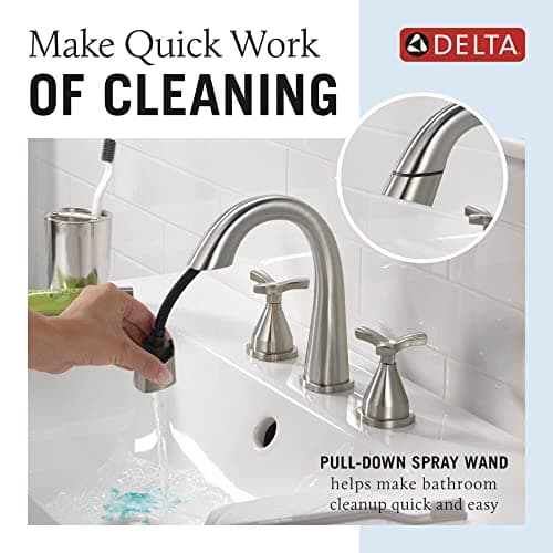 Delta Faucet Stryke Pull Down Bathroom Faucet, Bathroom Pull Out Faucet, Brushed Nickel Widespread Bathroom Faucet 3 Hole, Bathroom Sink Faucet, Lumicoat Stainless 357756-SSPD-PR-DST