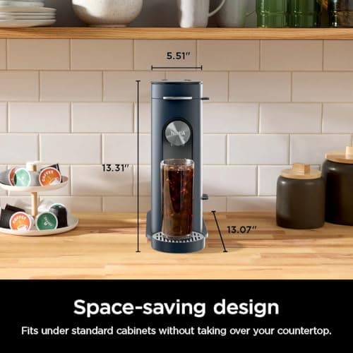Ninja Pods & Grounds Single-Serve Coffee Maker, K-Cup Pod Compatible, 56-oz. Reservoir, 6-oz. Cup to 24-oz. Travel Mug Brew Sizes, Iced Coffee Maker, Navy, PB041NV