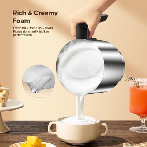 Milk Frother, 4 in 1 Milk Frother and Steamer, Automatic Warm and Cold Foam Maker, Hot Chocolate Maker, Electric Frother for Coffee, Cappuccino, Latte, Choc, BPA Free, Silver