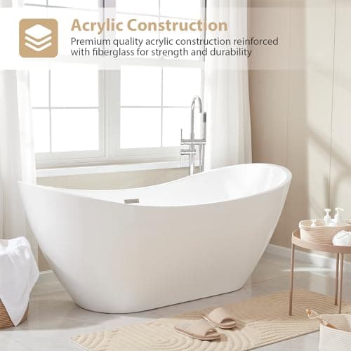 Vanity Art 71" Freestanding Bathtub | Free Standing Tub Stand Alone Tub with Contemporary Design for Soaking and Bathing, Overflow and Pop-up Drain with UPC Certified, Acrylic, VA6517-PW