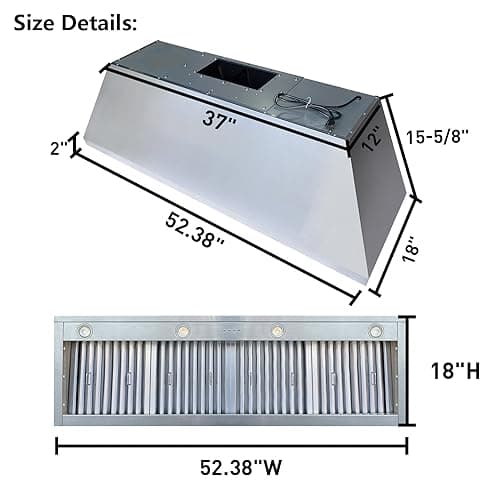 SINDA 54 Inch Built-In/Insert Range Hood, 4-Speed 1260 CFM, Stainless Steel Under Cabinet Range Hood Kitchen Vent Hood with Liner and Internal Motor, 8" Duct, Adjustable Lights, Baffle Filter