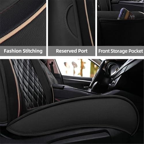 Car Seat Covers Full Set, Super Luxurious Heavy Duty Waterproof Leather Automotive Vehicle Cover for Cars SUV Pick-up Truck, Universal Non-Slip Seat Car Accessories (Black)