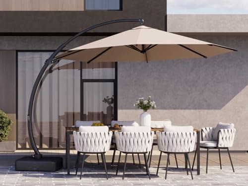 Kingdura 11ft Offset Cantilever Patio Umbrella with Base Included, Large Round Aluminum Outdoor Umbrella, 360° Rotation & Infinite Tilt, Heavy Duty Frame for Deck Pool Backyard, Beige