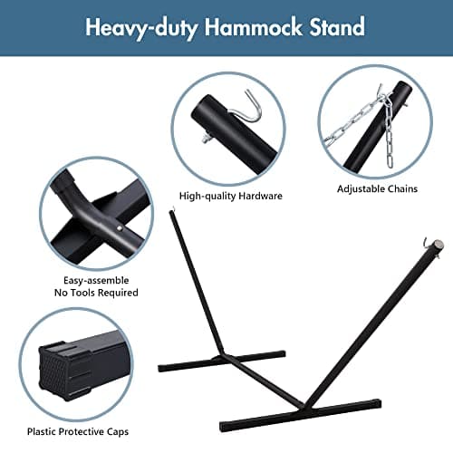 ANOW Double Hammock with Stand Included, Rope Hammock with Detachable Pillow and Pad for Outdoors Indoors, 450 LBS Weight Capacity, Blue