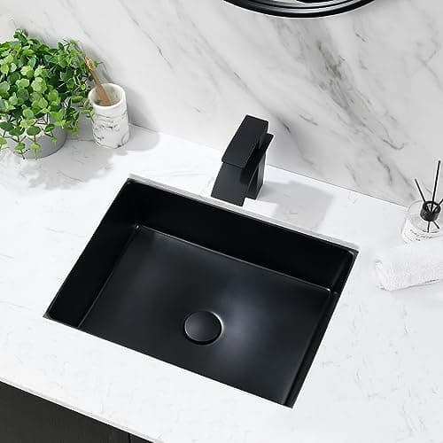 Undermount Bathroom Sink Rectangle, 20"x15" Black Bathroom Vessel Sink Porcelain Ceramic Modern Art Lavatory Vanity Under Counter Basin with Overflow