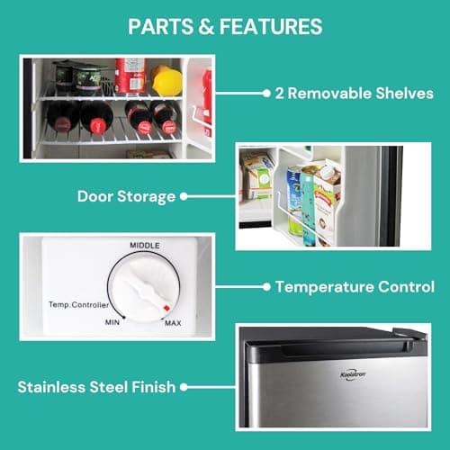 Koolatron 12V / 110V Refrigerator - Mini Fridge With Freezer For Trucks, Cool Storage For Kitchen, Bedroom, Office, Dorms, Compact Free Standing, Neveras Pequeñpara, 1.76 Cubic Feet Capacity, White