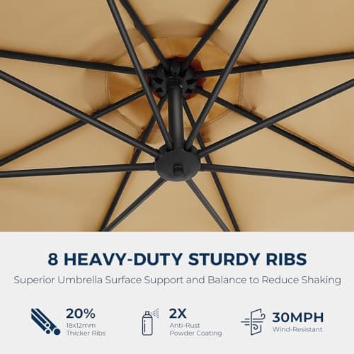 10ft Offset Patio Umbrella with Base Included, Cantilever Offset Hanging Patio Outdoor Market Umbrella UPF50+ UV Protection with Easy Tilt and Crank for Pool Deck and Garden