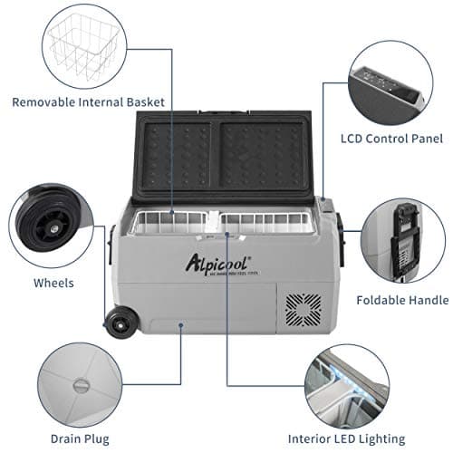 Alpicool T36 Dual Temperature Control 12 Volt Refrigerator 38 Quart Portable Car Fridge Freezer (-4°F~68°F) for Truck, RV, Boat, Camping and Travel