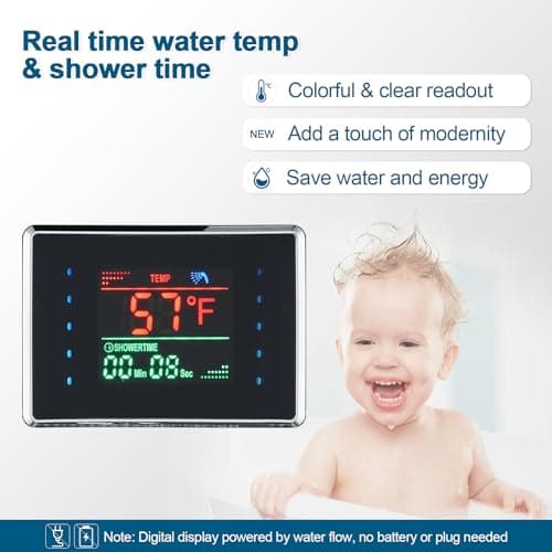 ROVOGO Shower Panel Tower System with Rainfall Mist Shower Head, Body Jets, Handheld and Tub Spout, Led Lights and Temp Display No Battery Needed, Unibody Shower Column 304 Stainless Steel Black