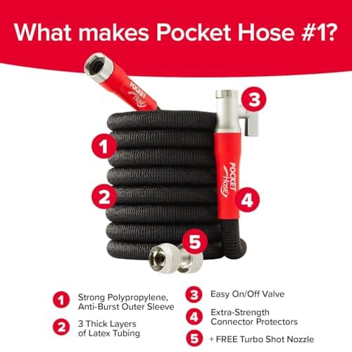 Pocket Hose Silver Bullet 2.0 Expandable Garden Hose 75-FT with Turbo Shot Nozzle, AS-SEEN-ON-TV, Lead-Free, Solid Aluminum Connectors, Easy On/Off Valve, Kink-Free, Leak-Proof