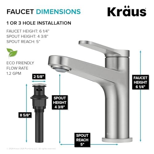 KRAUS Indy Single Handle One Hole Bathroom Sink Faucet in Spot-Free Brushed Nickel, KBF-1411SFBN