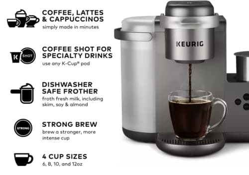 Keurig K-Cafe C Single Serve K-Cup Pod C Latte and Cappuccino Maker, 12, Nickel
