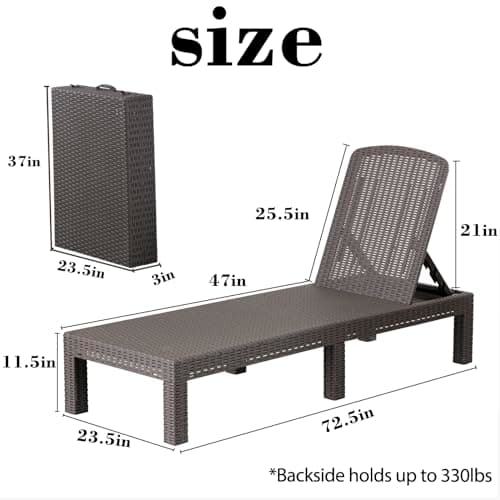 Outdoor Chaise Lounge Chair for Pool, Patio Bench Waterproof Sunbed,Mocha