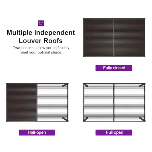 PURPLE LEAF 10' x 14' Louvered Pergola Outdoor Adjustable Louvre Shade Modern Patio Aluminum Pergola with Retractable Roof for Deck Backyard Garden Hardtop Gazebo