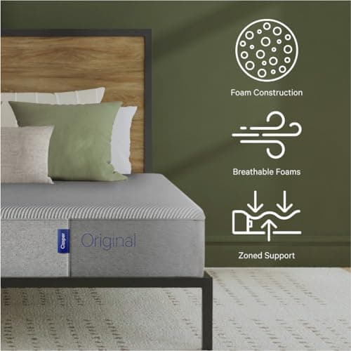 Casper Sleep Original Foam, King Size Mattress with Zoned SupportTM - Medium Firm Memory Foam Bed in a Box - 100-Night Trial - 10 Year Warranty - CertiPUR-US Mattress, Light Grey