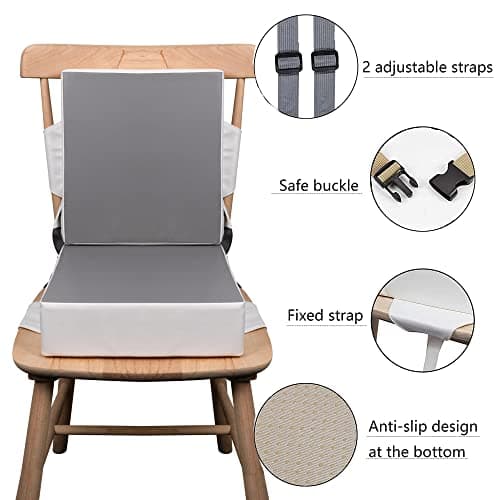 Kalawen Booster Seat for Kitchen Chair, Upgraded 2Pcs PU Washable Straps Safety Buckle Kids Toddler Booster Seat for Table