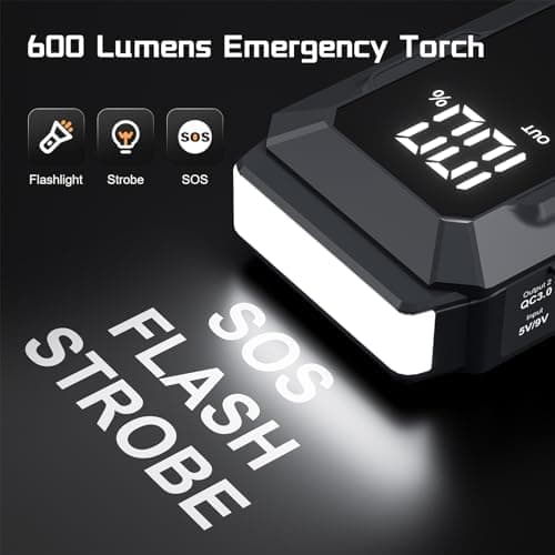 5000A Jump Starter Povasee Car Battery Jump Starter, 12V Jump Box for car up to All Gas or 10L Diesel Engine Battery Jumper Starter Portable with 3" LCD Display Power Bank/Dual Output/LED Light