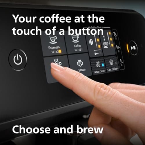 PHILIPS 1200 Series Fully Automatic Espresso Machine, Classic Milk Frother, 2 Coffee Varieties, Intuitive Touch Display, 100% Ceramic Grinder, AquaClean Filter, Aroma Seal, Black (EP1220/04)