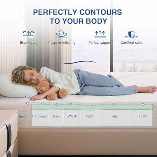 Twin Mattress, 8 Inch Memory Foam for Kids, Cooling Green Tea Gel, Fiberglass Free Comfortable Cover, Medium Firmness, Mattress in a Box, Foam Made in USA, CertiPUR-US Certified