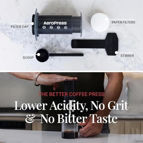 AeroPress Original Coffee Press – 3 In 1 Brew Method Combines French Press, Espresso, Full Bodied Coffee Without Grit or Bitterness, Small Portable Coffee Maker for Camping & Travel