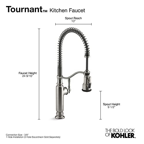 KOHLER Tournant Semi-Professional Pull-Down Kitchen Sink Faucet, Commercial Kitchen Faucet with Pull Down Sprayer, 77515-VS, Vibrant Stainless