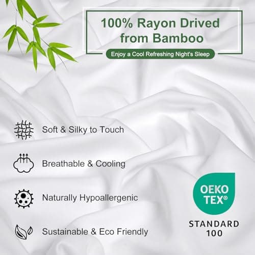 Ivellow Deep Pocket King Sheets, Rayon Derived from Bamboo, Extra Deep Pocket up to 18"-24", Hotel Luxury Cooling Sheets for King Size Bed, Silky Soft, Smooth, Breathable Bed Sheets White