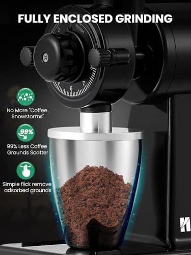 Huanyu Flat Burr Coffee Grinder Large Capacity 35oz Red and Huanyu Electric Coffee Bean Grinder with Closed Grinding System Anti-Static Design for Dust-Free Home Use Bundle