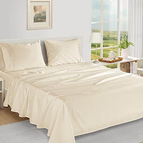 LANE LINEN 100% Egyptian Cotton 1000 TC King Bed Sheets, Eco Friendly No Pill Naturally Cooling Sheet King Size, Soft & Comfy Sateen Weave Silky Smooth Finish, Available in Variety of Colors -Ivory