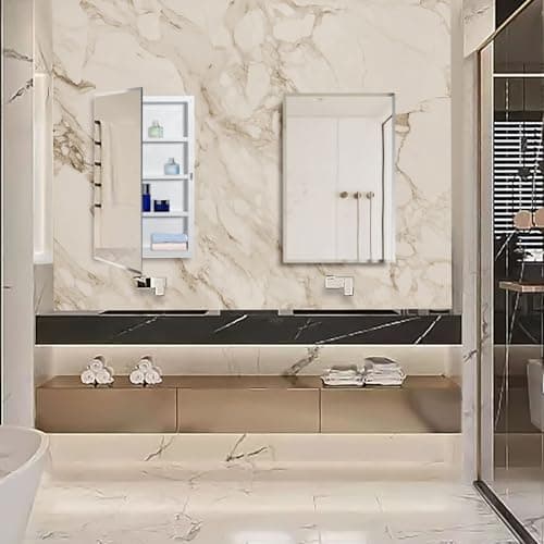 Plastic Medicine Mirror Cabinet for Bathroom 16 x 26 inch, Surface and Recessed Mount