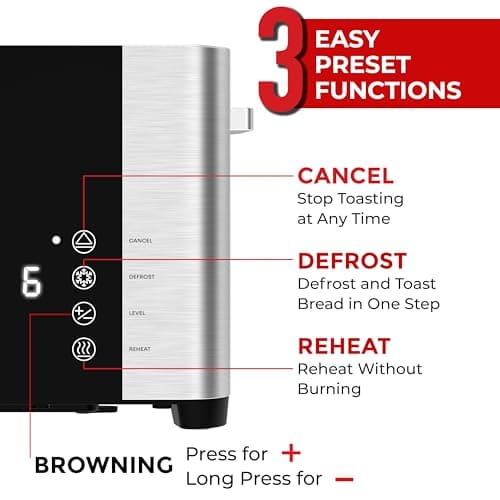Mueller UltraToast Full Stainless Steel Toaster 2 Slice, Long Extra-Wide Slots with Removable Tray, Cancel/Defrost/Reheat Functions, 6 Browning Levels with LED Display, Housewarming Gifts New Home