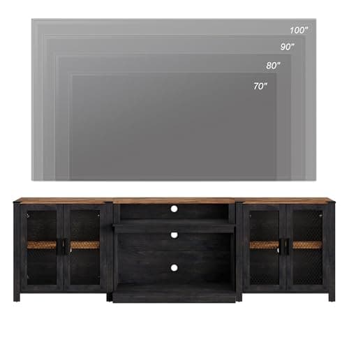 WAMPAT 2 in 1 TV Stand Set for 100 inch TV, Farmhouse Entertainment Center with 4 Mesh Door and Open Storage Shelves, Wood Media TV Console Table for Dining and Bedroom，Dark Walnut and Black