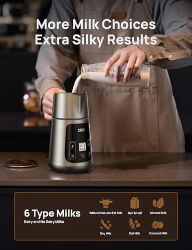 Dreo All-in-1 BaristaMaker Milk Frother, Electric Foam Frother for Latte Art Microfoam and Coffee, 15oz/450ml Automatic Milk Warmer with 30 Drinks, Dishwasher Safe, Dairy/Plant-Based Milk