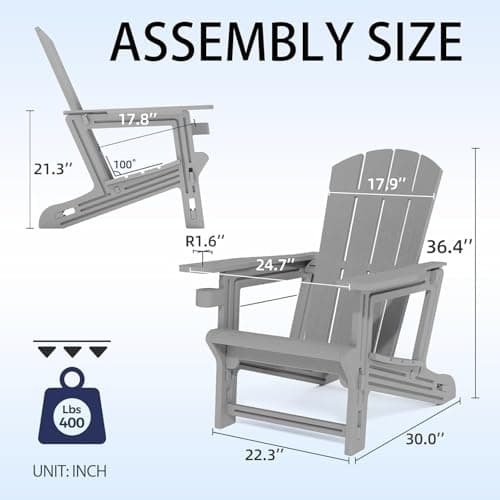 Adirondack Chair Set of 6, HDPE Plastic Adirondack Chairs, All Weather Fire Pit Chairs with Cup Holder, Outdoor Lawn Chair for Patio, Garden, Backyard, Grey
